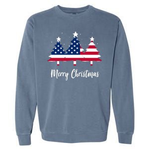 Merry Christmas American Flag Trees Garment-Dyed Sweatshirt