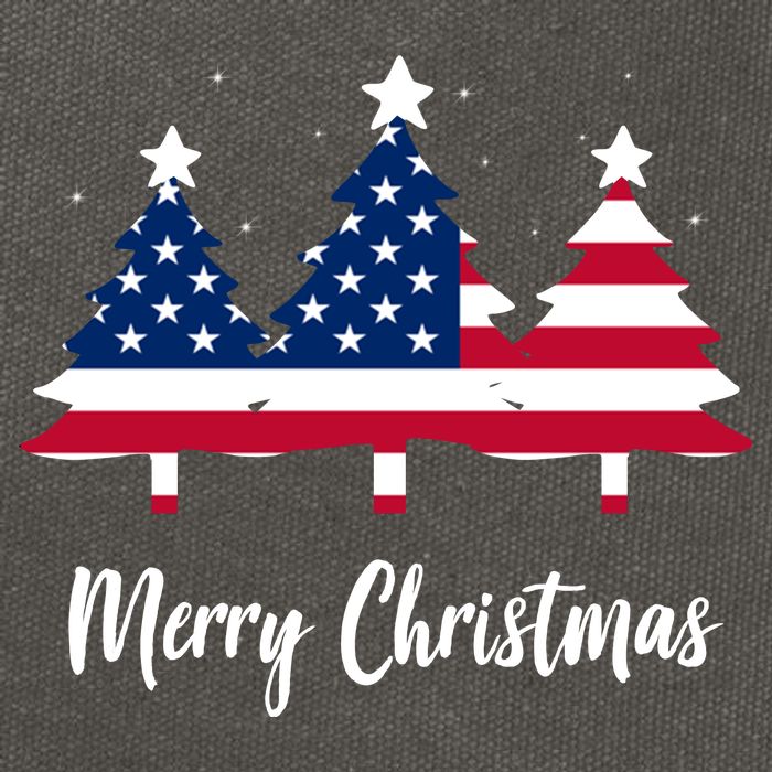 Merry Christmas American Flag Trees Cotton Canvas Backpack