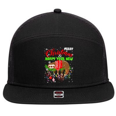 Merry Christmas And Happy New Year Funny Lazy Sleeping Sloth Gift 7 Panel Mesh Trucker Snapback Hat