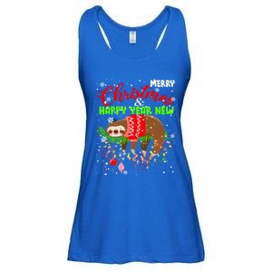 Merry Christmas And Happy New Year Funny Lazy Sleeping Sloth Gift Ladies Essential Flowy Tank