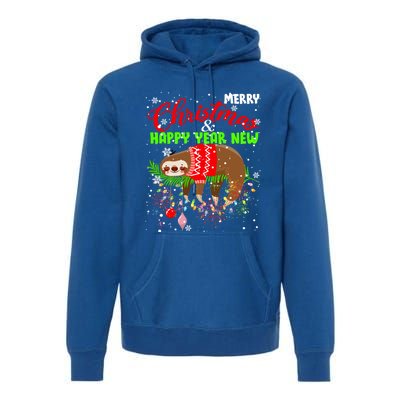 Merry Christmas And Happy New Year Funny Lazy Sleeping Sloth Gift Premium Hoodie