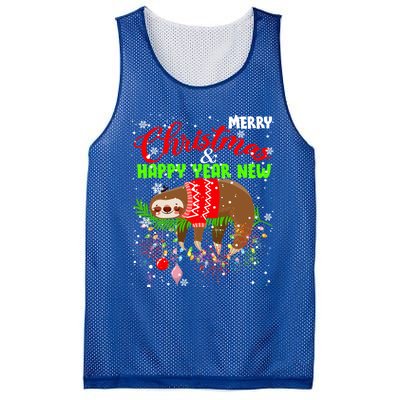 Merry Christmas And Happy New Year Funny Lazy Sleeping Sloth Gift Mesh Reversible Basketball Jersey Tank