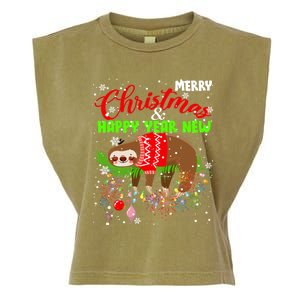 Merry Christmas And Happy New Year Funny Lazy Sleeping Sloth Gift Garment-Dyed Women's Muscle Tee