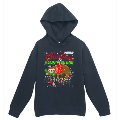 Merry Christmas And Happy New Year Funny Lazy Sleeping Sloth Gift Urban Pullover Hoodie