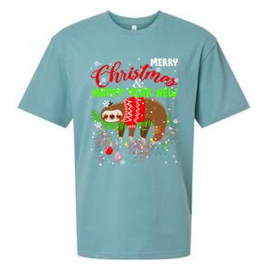 Merry Christmas And Happy New Year Funny Lazy Sleeping Sloth Gift Sueded Cloud Jersey T-Shirt