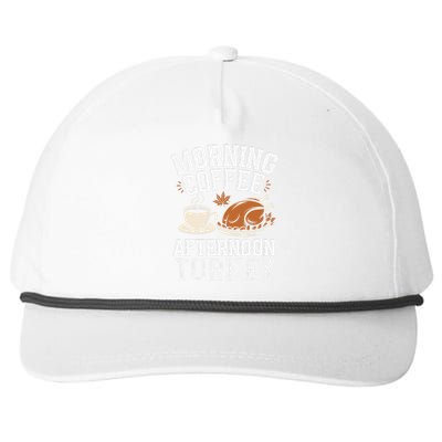 Morning Coffee Afternoon Turkey Funny Thanksgiving Snapback Five-Panel Rope Hat