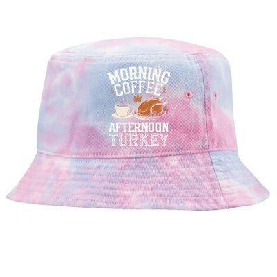 Morning Coffee Afternoon Turkey Funny Thanksgiving Tie-Dyed Bucket Hat