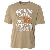 Morning Coffee Afternoon Turkey Funny Thanksgiving Cooling Performance Crew T-Shirt