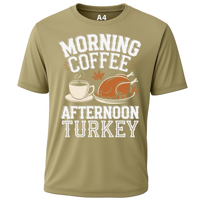 Morning Coffee Afternoon Turkey Funny Thanksgiving Cooling Performance Crew T-Shirt