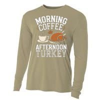 Morning Coffee Afternoon Turkey Funny Thanksgiving Cooling Performance Long Sleeve Crew