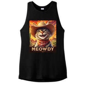 Meowdy Cowboy A Furry Friend In The Wild West Cat Gift Ladies PosiCharge Tri-Blend Wicking Tank