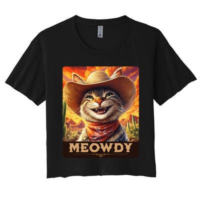 Meowdy Cowboy A Furry Friend In The Wild West Cat Gift Women's Crop Top Tee