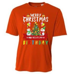 Merry Christmas And Yes ItS My Birthday Christmas Party Cute Gift Cooling Performance Crew T-Shirt