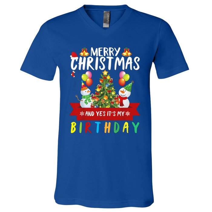 Merry Christmas And Yes ItS My Birthday Christmas Party Cute Gift V-Neck T-Shirt