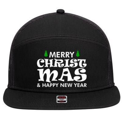 Merry Christmas And Happy New Year 7 Panel Mesh Trucker Snapback Hat