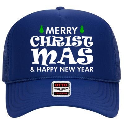 Merry Christmas And Happy New Year High Crown Mesh Back Trucker Hat