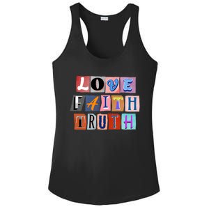 Magazine Cutout Alphabet Design: Love Faith Truth Gift Ladies PosiCharge Competitor Racerback Tank