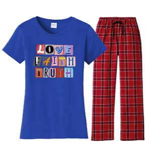 Magazine Cutout Alphabet Design: Love Faith Truth Gift Women's Flannel Pajama Set