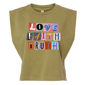 Magazine Cutout Alphabet Design: Love Faith Truth Gift Garment-Dyed Women's Muscle Tee