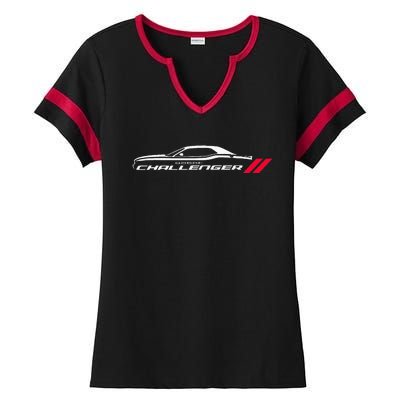 Muscle Car American Flag 4th July Ladies Halftime Notch Neck Tee