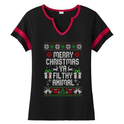 Merry Christmas Animal Filthy Ya Xmas Pajama Ladies Halftime Notch Neck Tee