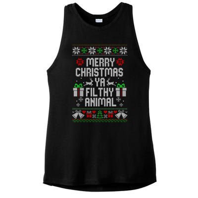 Merry Christmas Animal Filthy Ya Xmas Pajama Ladies PosiCharge Tri-Blend Wicking Tank