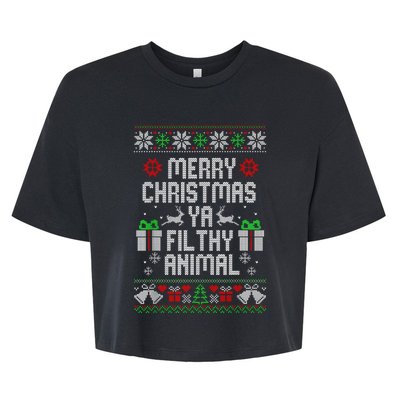 Merry Christmas Animal Filthy Ya Xmas Pajama Bella+Canvas Jersey Crop Tee