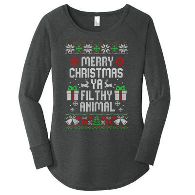 Merry Christmas Animal Filthy Ya Xmas Pajama Women's Perfect Tri Tunic Long Sleeve Shirt