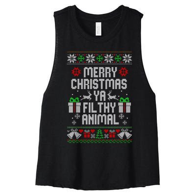 Merry Christmas Animal Filthy Ya Xmas Pajama Women's Racerback Cropped Tank