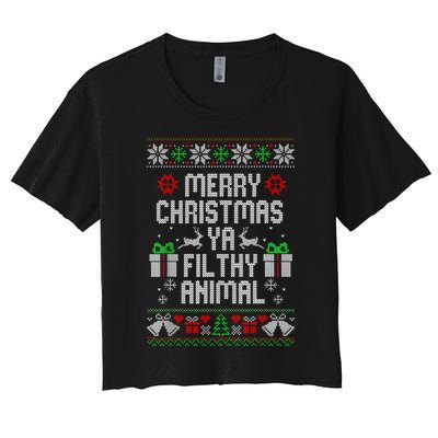 Merry Christmas Animal Filthy Ya Xmas Pajama Women's Crop Top Tee