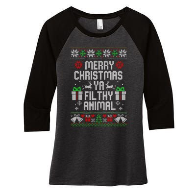 Merry Christmas Animal Filthy Ya Xmas Pajama Women's Tri-Blend 3/4-Sleeve Raglan Shirt