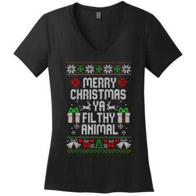 Merry Christmas Animal Filthy Ya Xmas Pajama Women's V-Neck T-Shirt