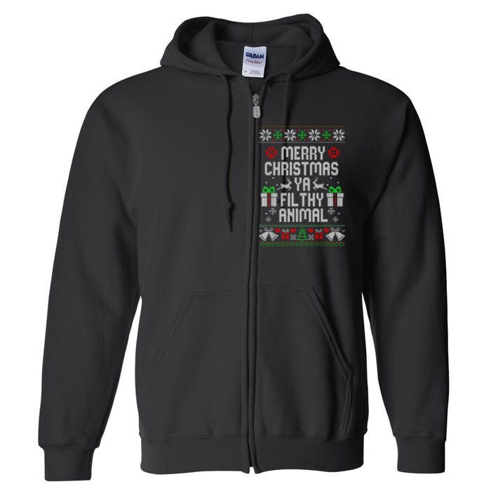 Merry Christmas Animal Filthy Ya Xmas Pajama Full Zip Hoodie