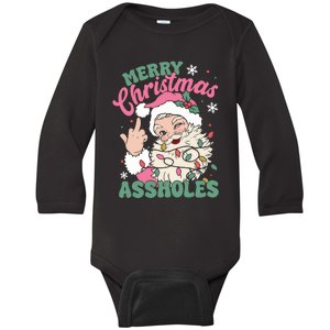 Merry Christmas Assholes Funny Santa Claus Baby Long Sleeve Bodysuit