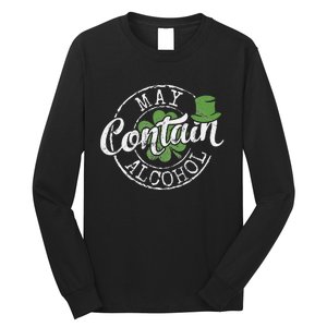 May Contain Alcohol Funny Saint Paddy's St Patrick's Day Long Sleeve Shirt