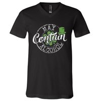 May Contain Alcohol Funny Saint Paddy's St Patrick's Day V-Neck T-Shirt