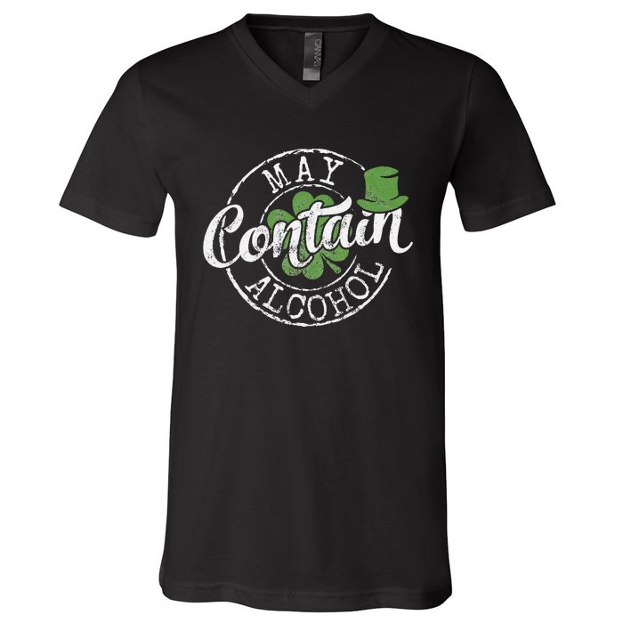 May Contain Alcohol Funny Saint Paddy's St Patrick's Day V-Neck T-Shirt