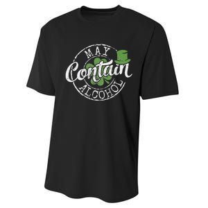 May Contain Alcohol Funny Saint Paddy's St Patrick's Day Performance Sprint T-Shirt