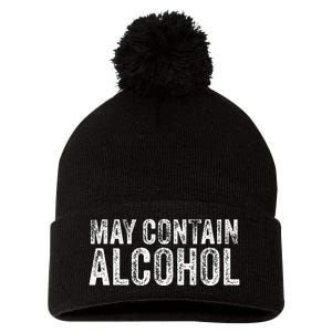 May Contain Alcohol Drinking Beer Tasting Funny Pom Pom 12in Knit Beanie