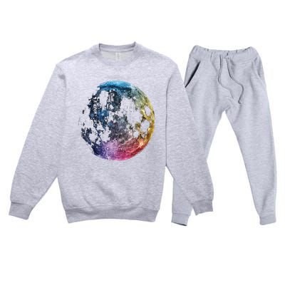 Moon Colored Art Graphic Artwork Motif Moon Premium Crewneck Sweatsuit Set