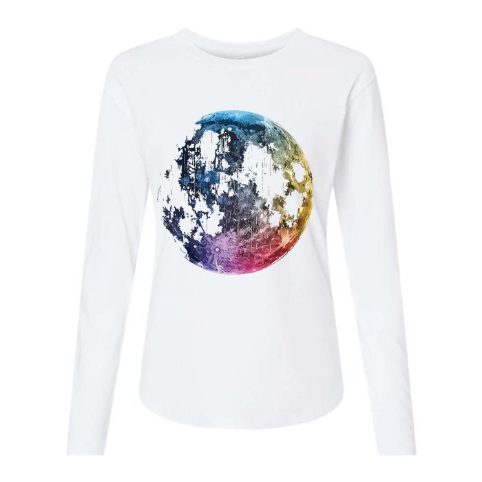 Moon Colored Art Graphic Artwork Motif Moon Womens Cotton Relaxed Long Sleeve T-Shirt