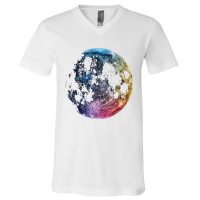 Moon Colored Art Graphic Artwork Motif Moon V-Neck T-Shirt