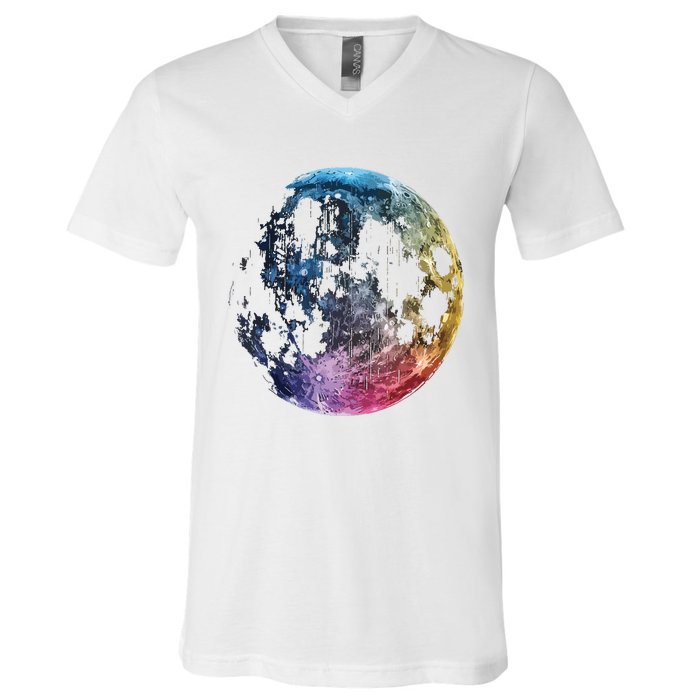 Moon Colored Art Graphic Artwork Motif Moon V-Neck T-Shirt