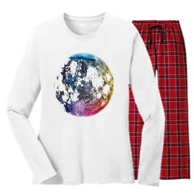 Moon Colored Art Graphic Artwork Motif Moon Women's Long Sleeve Flannel Pajama Set 