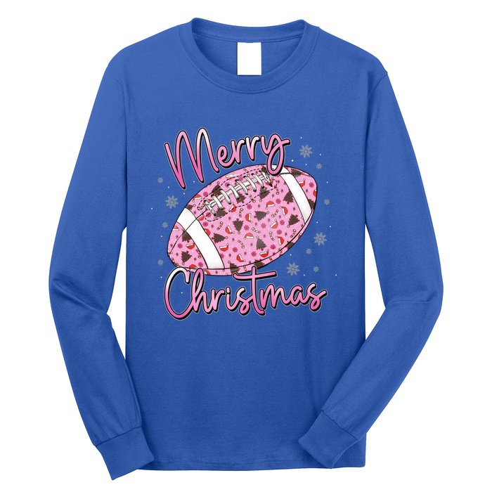 Merry Christmas American Football Santa Hat Xmas Family Meaningful Gift Long Sleeve Shirt