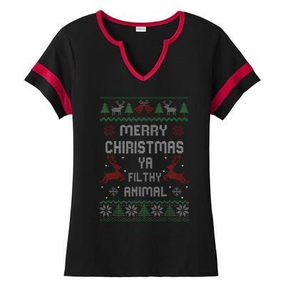 Merry Christmas Animal Filthy Ya Xmas Pajama  Ladies Halftime Notch Neck Tee