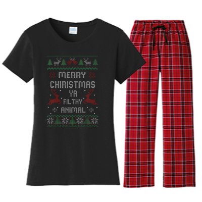 Merry Christmas Animal Filthy Ya Xmas Pajama  Women's Flannel Pajama Set