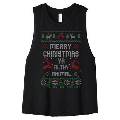 Merry Christmas Animal Filthy Ya Xmas Pajama  Women's Racerback Cropped Tank