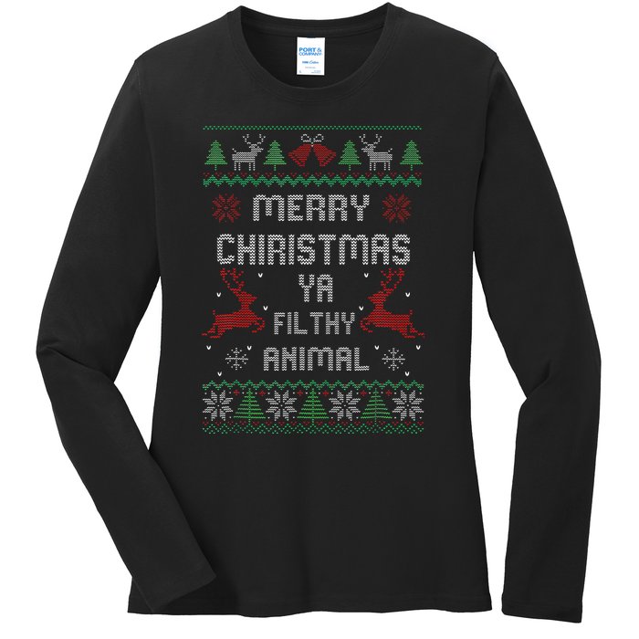 Merry Christmas Animal Filthy Ya Xmas Pajama  Ladies Long Sleeve Shirt