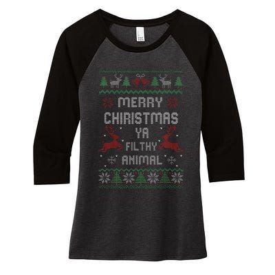 Merry Christmas Animal Filthy Ya Xmas Pajama  Women's Tri-Blend 3/4-Sleeve Raglan Shirt